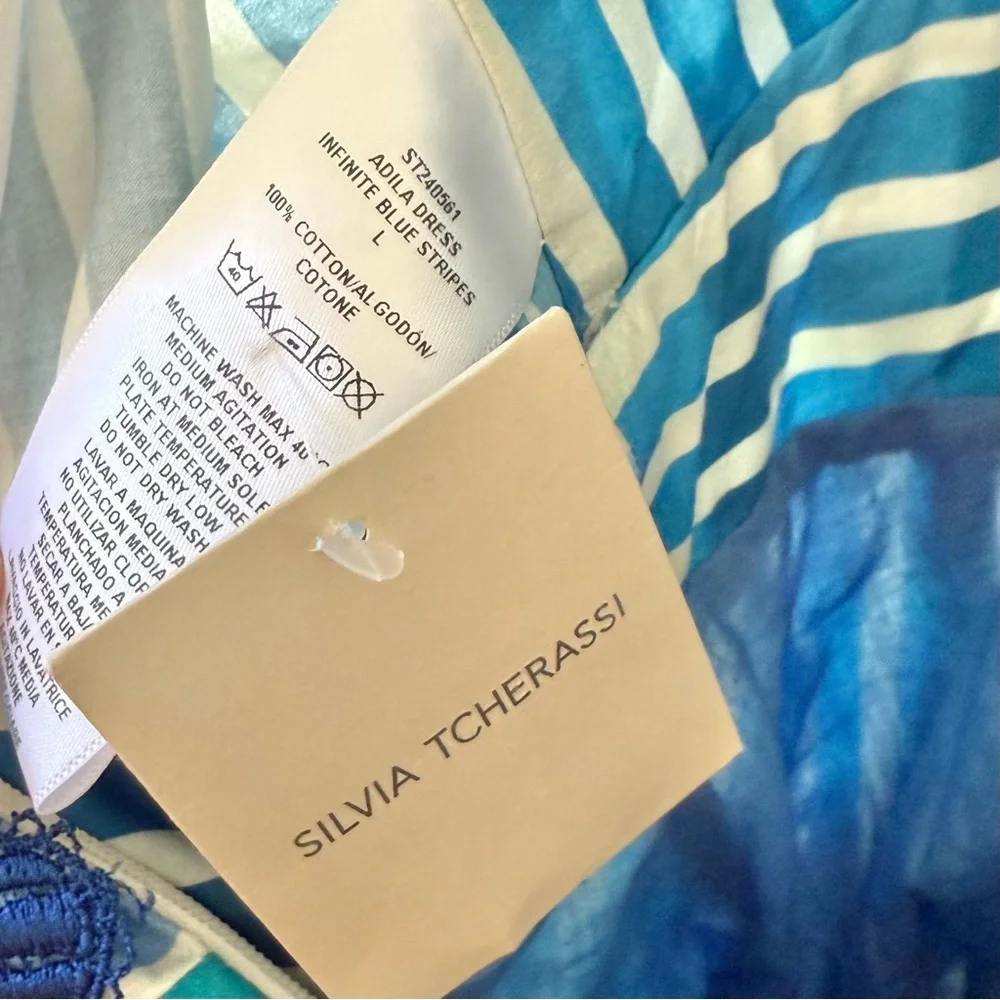 🆕 SILVIA TCHERASSI Adila Striped Midi Dress Infinity Blue Sz L - Picture 8 of 9